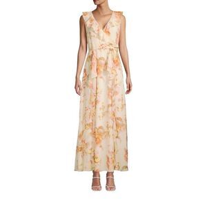 KARL LAGERFELD PARIS Floral-Print Tie-Waist Ruffle Dress sz 8